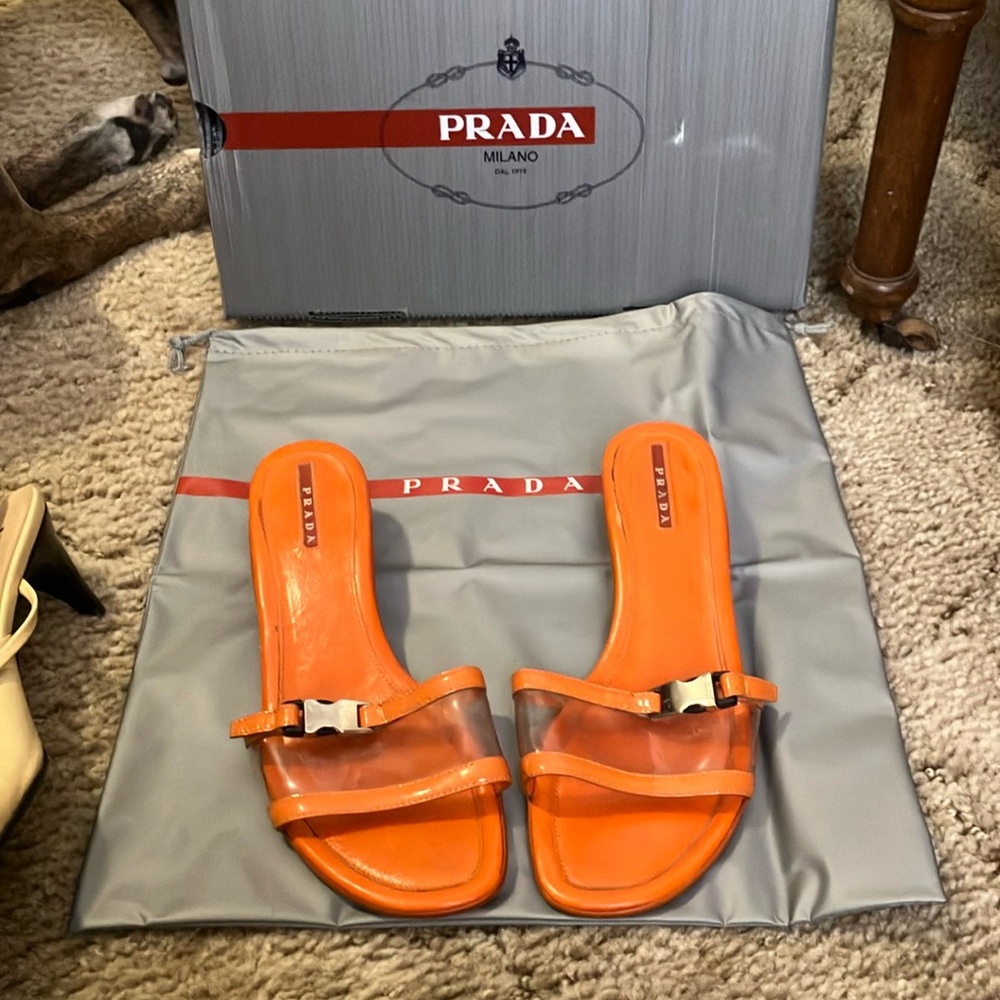 Prada Orange Slide Sandals